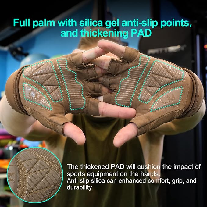 Workout Gloves for Men and Women Gym Weight Lifting Padded Gloves with Wrist Wrap Support, Full Palm Protection & Silicone Grip, Cross Training, Fitness, Pull-up