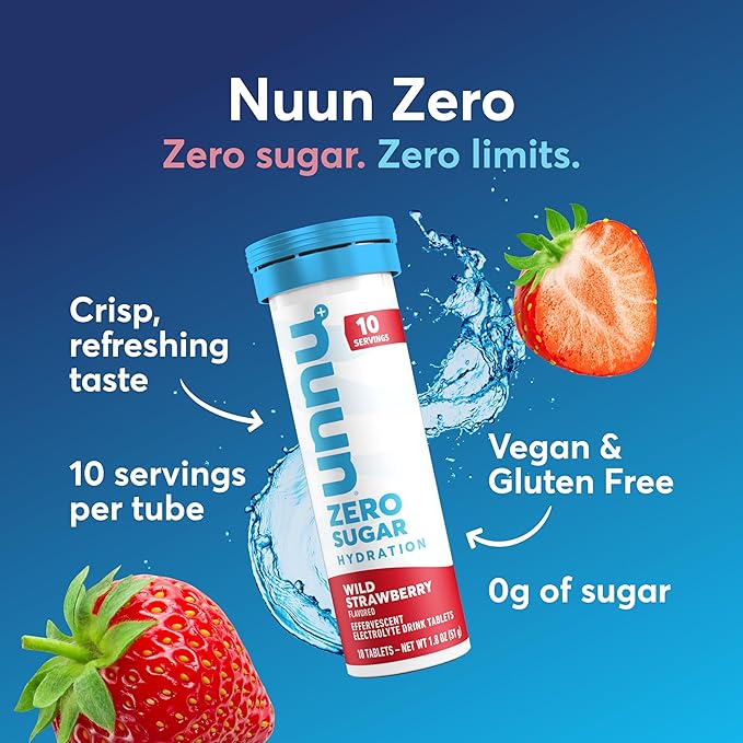 Nuun Zero Sugar Hydration Electrolyte Tablets - Sodium, Potassium, Chloride, Calcium, Magnesium, Light & Delicious Fruit Flavors, No Sugar, Gluten Free, Vegan, Wild Strawberry (80 Servings Total)