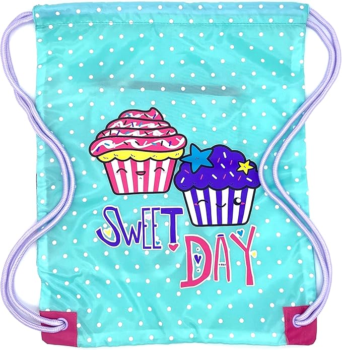 Girls Drawstring Backpack, Sport Cinch Bag (Ice Green -Cupcake)