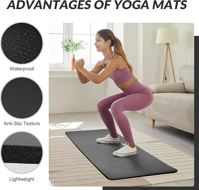 Quality Exercise Yoga Mat, 1/2-Inch Thick High-Density Foam for Full-body workout, Anti-Tear and non-slip Surface, Includes Carry Strap for Home & Studio Workouts,Multiple Options