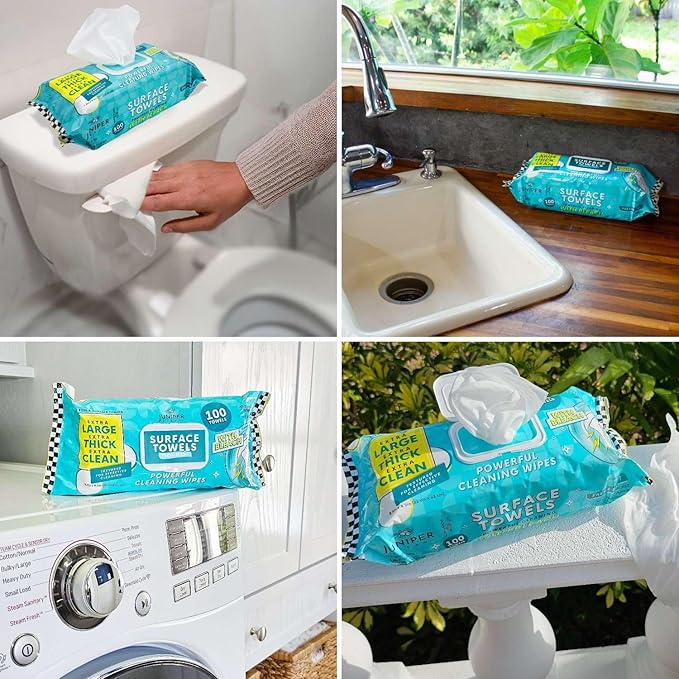 Single Surface Wipes with Bleach, Thick & Large Dispose, All-Purpose Cleaner for Bathroom, Kitchen, Office, 100 Count Soft Flow, Biodegradable, Fresh Scent