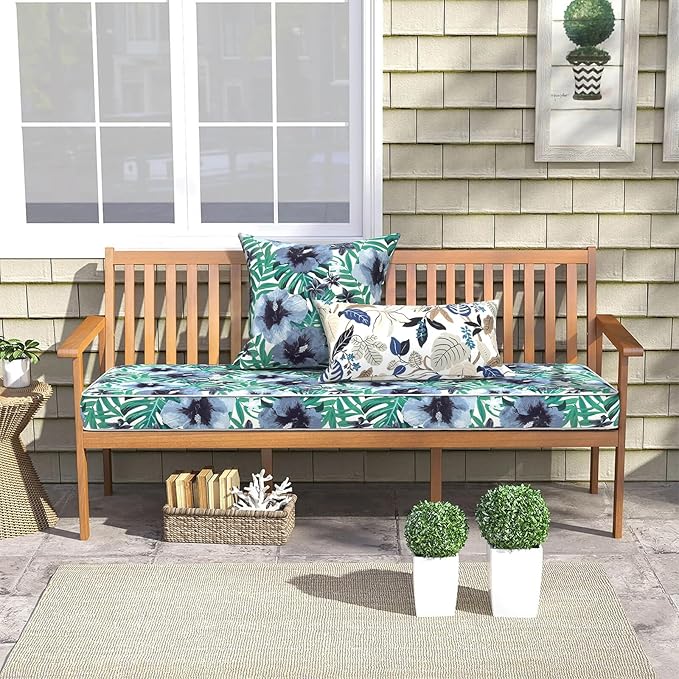 Outdoor Bench Cushion, Patio Furniture Cushions 42x18x3 Inch, All-Weather Seat Chair Swing Couch Pad, Garden Porch Loveseat Long Glider Bench Cushion, Blue Salmone Tropical