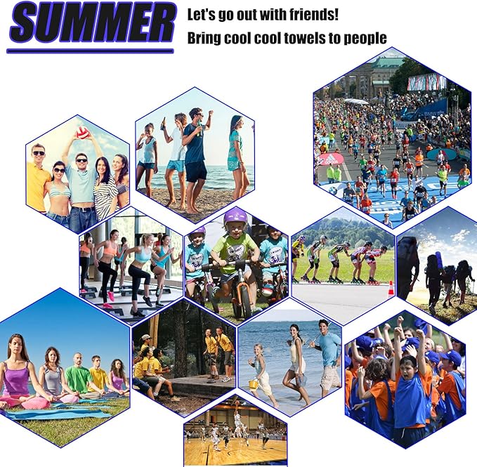 Biange Cooling Towels (40"x 12", Pack of 60) for Neck and Face, Cold Towel for Hot Weather, Sports, Workout, Fitness, Gym, Yoga, Golf, Pilates, Travel, Camping & More