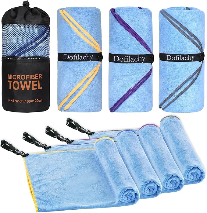 Dofilachy 4 Pack Camping Towel - Quick Dry Towel - Microfiber Travel Sports Towels - Super Absorbent Swim Towel (4, Blue)