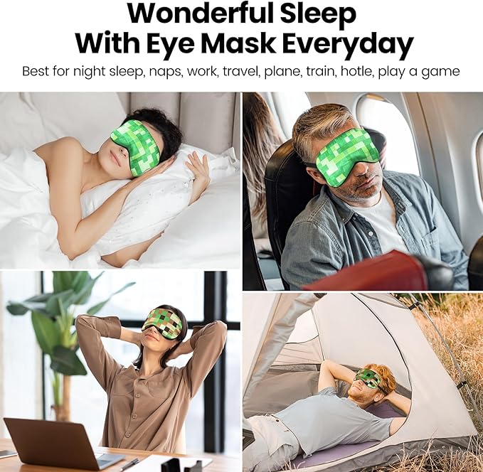 2 Pcs Sleep Mask for Kids Boys, Silk Eye Covers for Sleeping, Adjustable Strap & Light Blocking Design, Adult Children's Bedtime Blindfold for Travel and Home Use (My World)