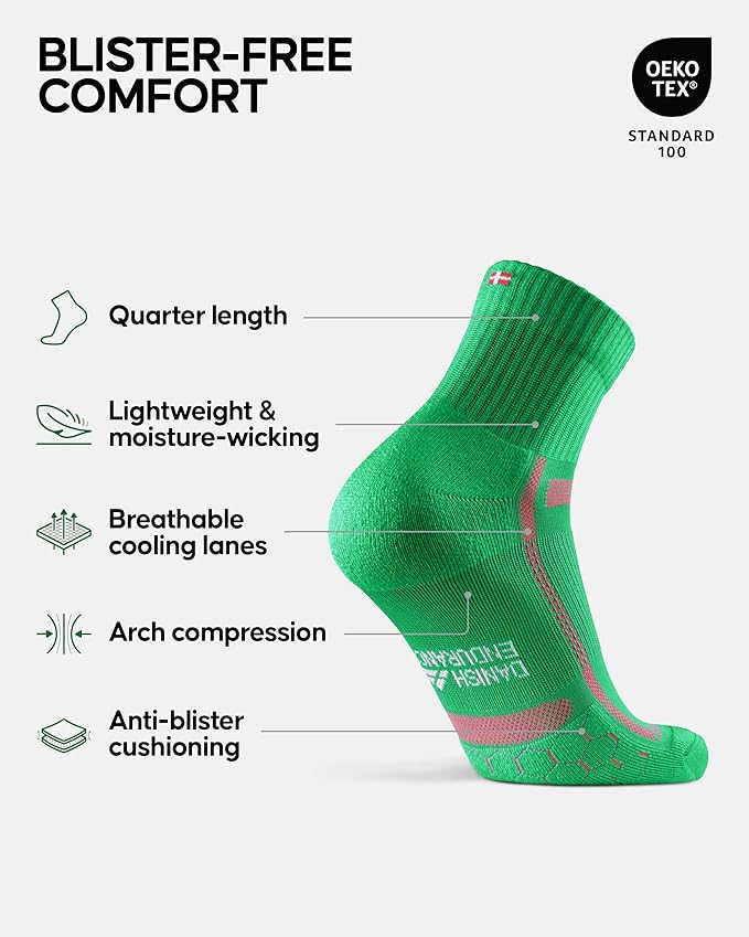 DANISH ENDURANCE Ultra-Comfort Quarter Running Socks, Performance Socks, Men & Women - 3 or 5 Pack