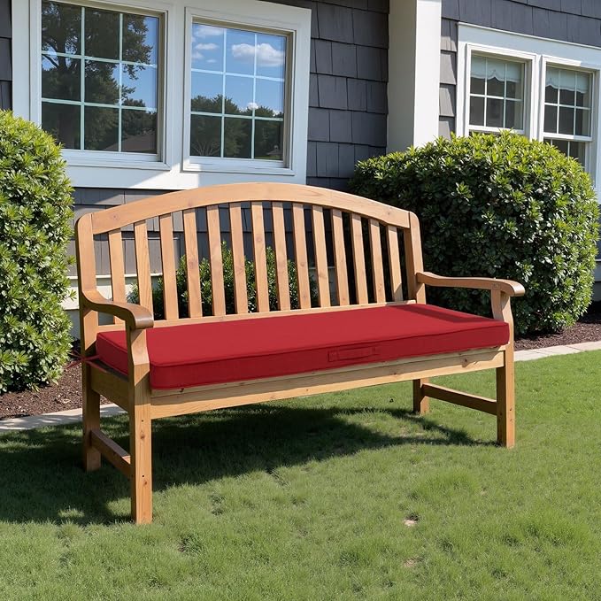 Crestlive Products Outdoor Bench Cushion 48 x 18 Inch, Waterproof Patio Bench Cushions for Outdoor Furniture, Porch Swing Replacement Pad with 30D Foam, Adjustable Straps and Portable Handle, Chili