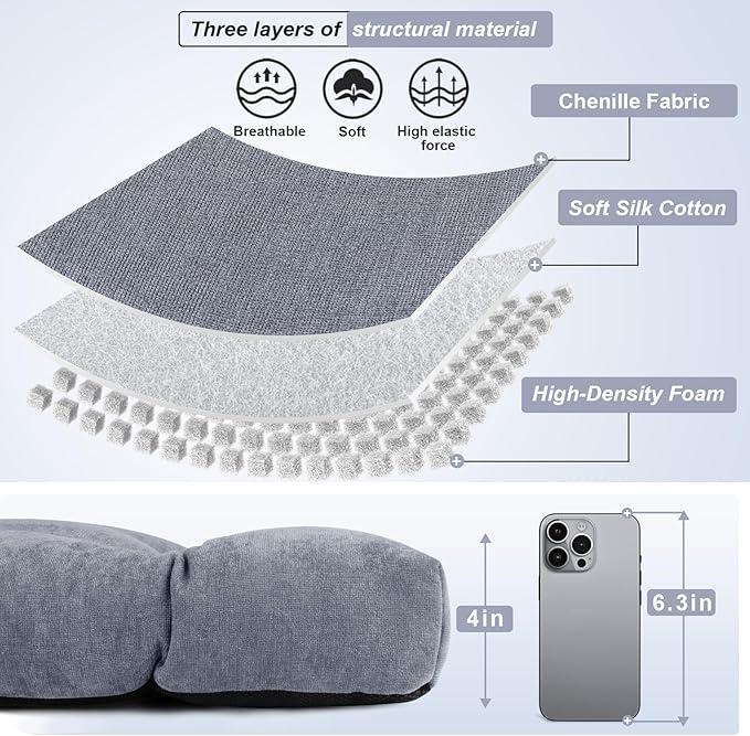 Bench Cushion 42 Inch - Chenille Fabric, High-Density Foam, Non-Slip Bottom, Soft Durable Indoor Tufted Long Seat Cushion for Window Garden Furniture (Light Gray, 42x16x4 Inch)