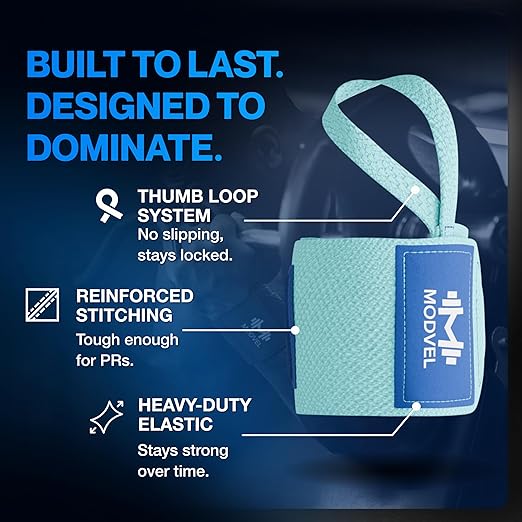 Modvel Adjustable Wrist Wraps for Gym & Lifting – Thick, Breathable Support Straps for Wrist Stability, Comfort & Grip – Ideal for Weight Training, CrossFit & Gym Workouts – Royal Blue (2-Pack)