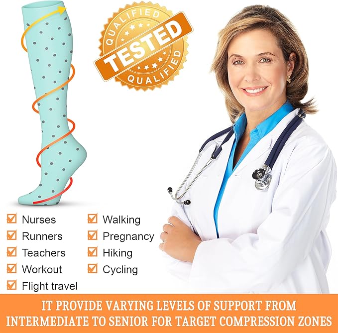 Compression Socks for Women & Men 15-20 mmHg, Best for Medical, Nursing, Running, Athletic, Varicose Veins, Travel