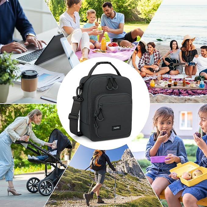 Insulated Lunch Bag with Adjustable Shoulder Strap, Lunch Box for Women Men, Reusable Portable Lunchbox for Office Work Picnic (Dark Gray)