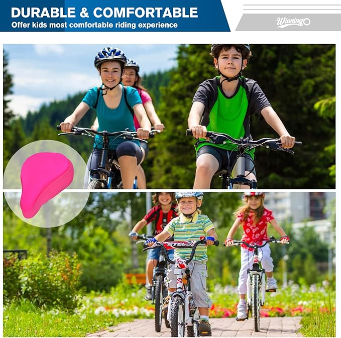 Gel Kids Bike Seat Cushion Cover, Anti-Slip Child Bike Seat Cover Comfortable Adjustable Small Bicycle Saddle Pad, 9'' X 6''