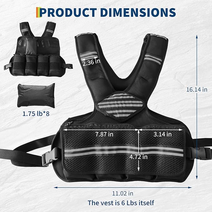 Adjustable Weighted Vest for Men & Women, Body Weight Vest with Reflective Stripe and Mesh Pocket, Workout Gear for Walking, Jogging and Strength Training
