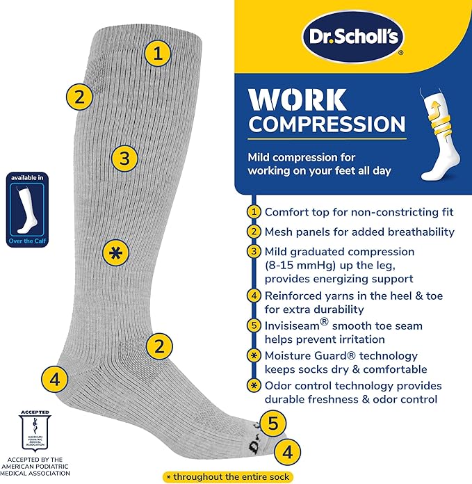 Dr. Scholl's Men's Athletic & Work Compression Over The Calf Socks-1 & 3 Pair Packs-Fatigue Relief