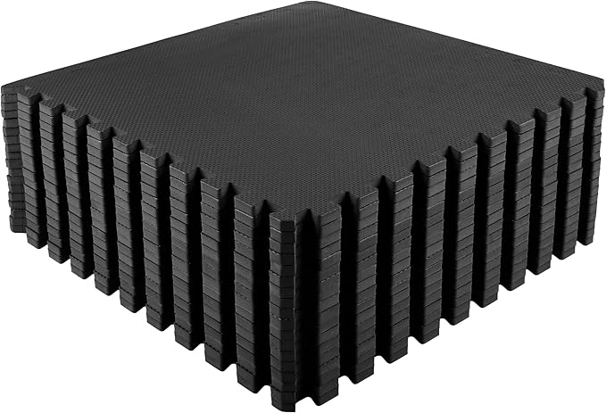 EVA Foam Mat Tiles 18-Pack - 72 SQ FT of Interlocking Padding for Garage, Playroom, or Gym Flooring - Exercise Mat or Baby Playmat by Stalwart (Black)