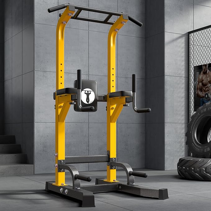 DlandHome Power Tower Pull Up Bar Station, Heavy Duty Adjustable Height for Home Gym Strength Training Equipment 330LBS Weight Capacity, Pull Up Dip Station