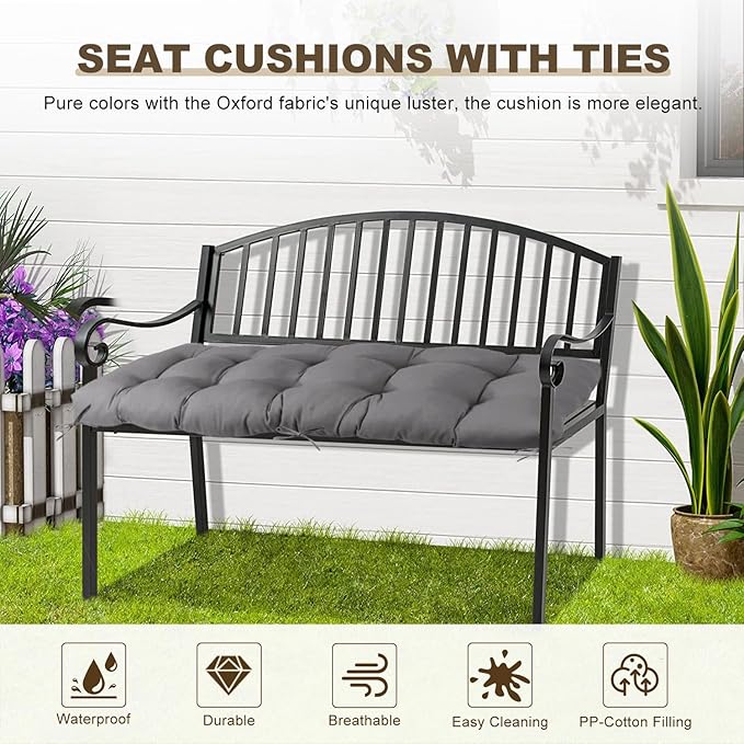 Outdoor Bench Cushion 40inches Waterproof & Fade Resistant Patio Furniture Cushions Tufted Fresh Porch Swing Lounger Loveseat Pads with Straps(Dark grey-40x20in)