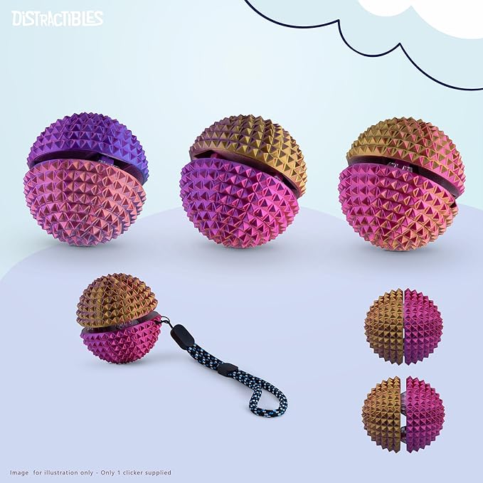 Round Spiked Sensory Fidget Clicker, Tactile Stimming Device with Mechanical Clicky Switches, Lanyard Attachment, Ideal for Pain Stim, ADHD, Autism & Stress Relief (NEON Harmony, Large)