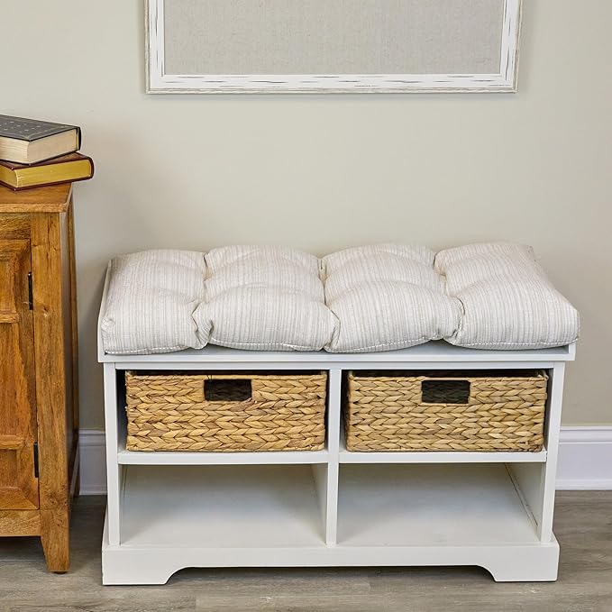 Klear Vu The Gripper Omega Non-Slip Tufted Bench Cushion for Indoor Furniture, Assembled in USA, Entryway Storage, Bay Window, Corner Nook or Piano Seat, 33 Inches, Chenille Cream