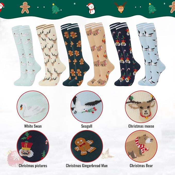 fenglaoda Compression Socks Women Men 6 Pairs, Knee High Best Support Circulation Socks for Running, Travel, Flight, Nurse