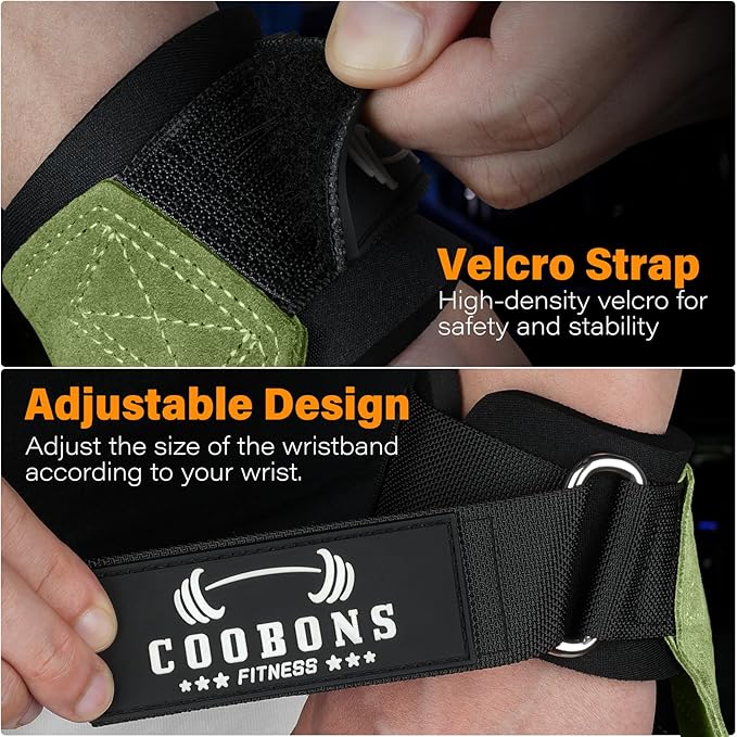 Lifting Wrist Straps for Weightlifting, Double Layer Leather for Weight Lifting Wrist Wraps, Deadlifts, Heavy Powerlifting and Adjustable Wrist Hooks for Strength Training, Gym Workouts Men/Women