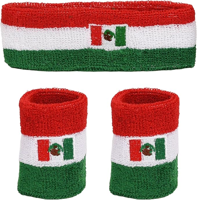 Striped Sweatband Set - Sport Sweat Band and Wristband