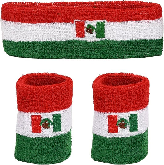 Striped Sweatband Set - Sport Sweat Band and Wristband