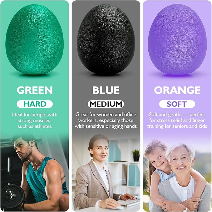 Peradix Hand Grip Strength Trainer, Stress Relief Ball, Wrist Rehab Therapy Hand Grip Equipment Ball Squishy Tools - Set of 3 Finger Resistance Exercise Squeezer