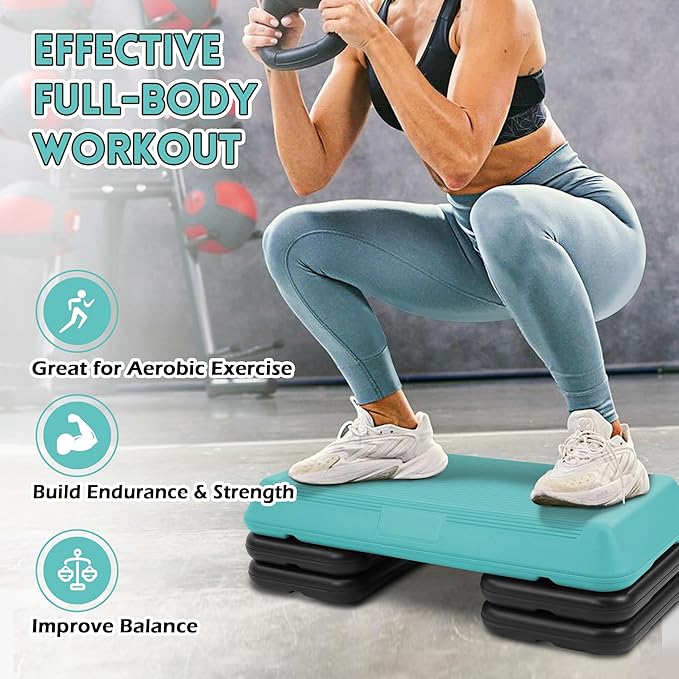 Step Aerobic Platform, Exercise Step with 5 levels Adjustable Height, 4 Stackable Risers, Fitness Training Workout Stepper for Home Gym, Cardio Strength, Multiple Options