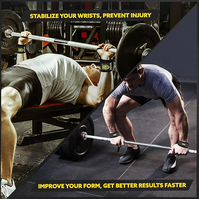 Heavy Duty Wrist Wraps & Lifting Straps – Weightlifting Wrist Wraps for Men with Silicone Grip & Padding – Gym Wrist Straps for Weightlifting