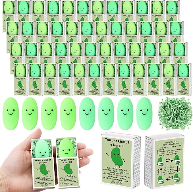 Wettarn 24 Sets Appreciation Pickle Gifts Cute Stress Balls with Support Gift Boxes Inspirational Party Favors for Employee Coworker Friends Office Positive Relief Toys