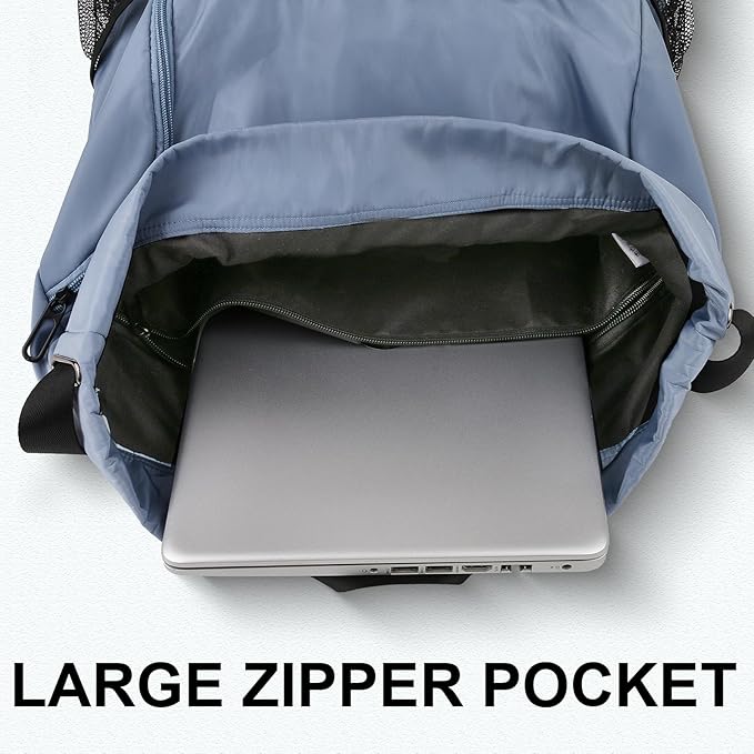 Drawstring Backpack with Mesh Pockets String Gym Bag Sackpack Sandproof Water Resistant Beach Backpack for Men Women