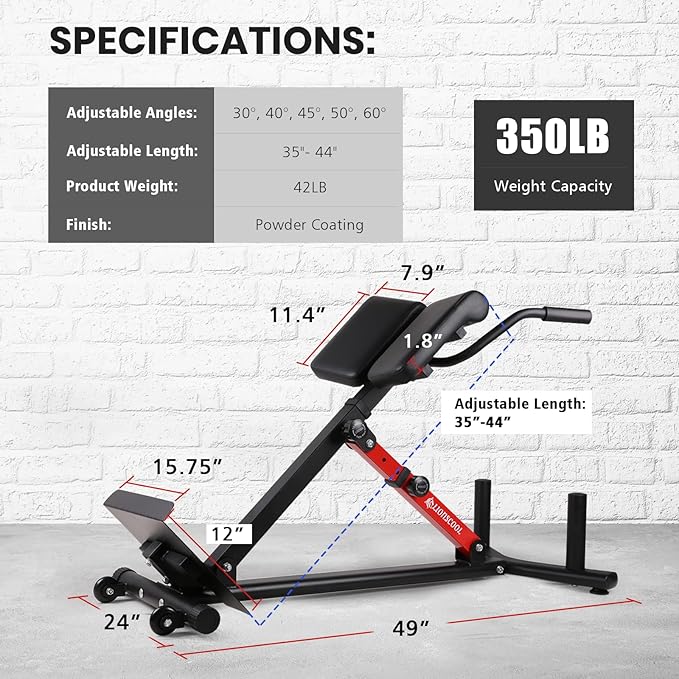 LIONSCOOL Heavy-Duty Adjustable Roman Chair - Back Extension Bench with Multiple Adjustment Functions- Hyperextension Bench Perfect for Home Gym