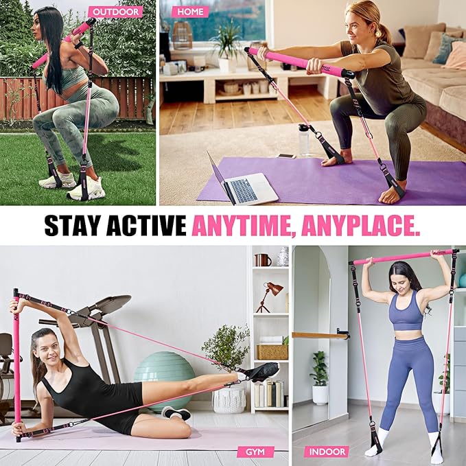 Pilates Bar Kit with Resistance Bands, Pilates Equipment, Multifunctional Pilates Bar for Women & Men, Pilates kit for Hip, Back, Arm, Full-Body Workouts, Home Gym Strength Training Equipment