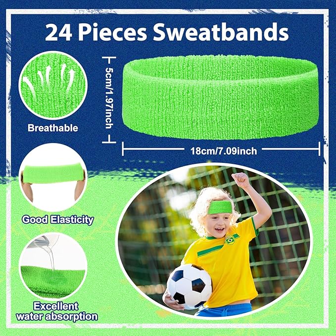 Libima 24 Pcs Kids Sports Headbands - Elastic Cotton Terry Sweatbands for Boys' Sports & Team Activities