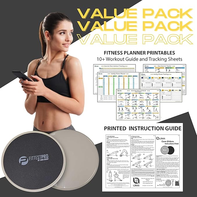 Core Sliders for Working Out - Exercise Sliders Fitness, Stability, Ab, Legs & Full Body (Set of 2) - Bonus Carry Bag & Workout Ebook - Gym Gliding Disc Pads for Hardwood, Carpet & More
