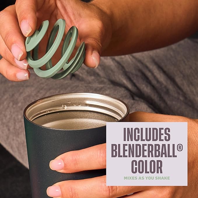 BlenderBottle 2-in-1 Insulated Stainless Steel Shaker Tumbler, Swig Leakproof Lid, Straw, BlenderBall, BPA Free, For Protein Shakes, Smoothies, And Pre Workout, 24 oz, Blue (Midnight)