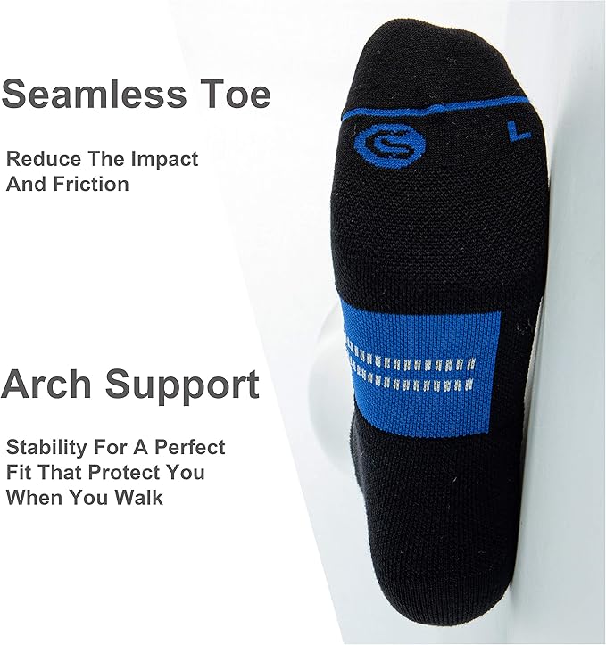 CS CELERSPORT 6 Pack Men's Running Ankle Socks with Cushion, Low Cut Athletic Sport Tab Socks