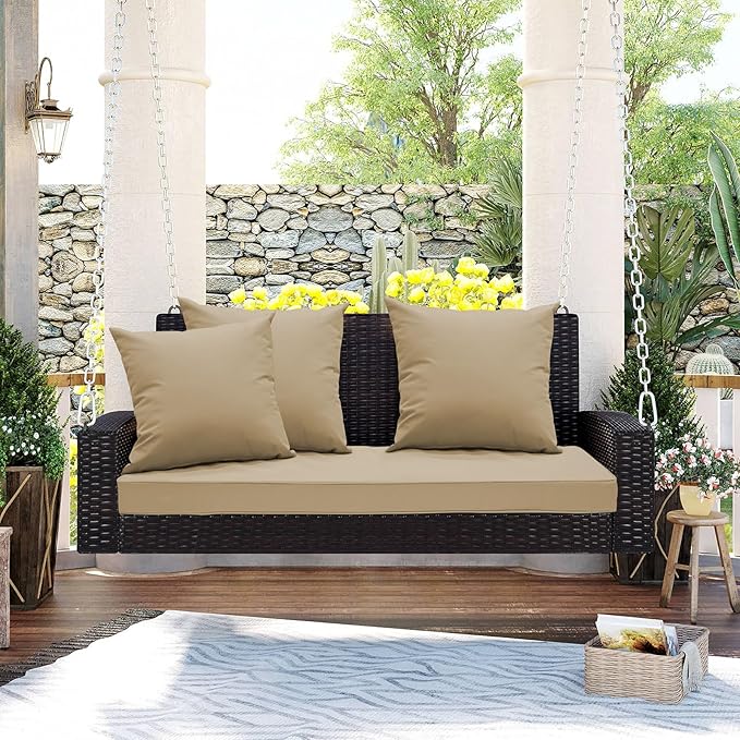 Outdoor Bench Cushion 48 x 18 x 3 Inch, Waterproof Patio Furniture Cushions with Ties, Non-Slip Rectangle Bench Seat Cushion Foam Pad for Garden Sofa Settee Couch Swing, Beige