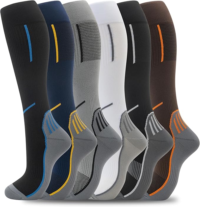 fenglaoda Compression Socks Women Men 6 Pairs, Knee High Best Support Circulation Socks for Running, Travel, Flight, Nurse