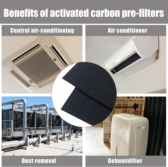 Carbon Fabric Filter 16" x 48" x 0.12" (2Pack) Replacement Activated Charcoal Hepa AC Vent Filter Carbon Air Pre Filter Fabric Sheet Carbon Pad