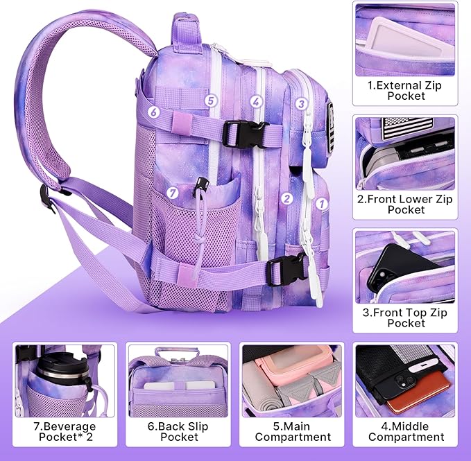 15L Mini Tactical Backpack Small Tactical Backpack for Women, Military Backpack for Gym, Hiking, Daily (Purple Nebula-15L)