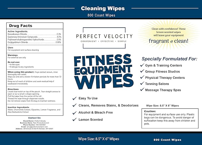 Fitness Gym Equipment Wipes - 4 Rolls of 800 Pre-Moistened Cleaning Refill Wet Wipes - For Upwards and Downwards Dispensers