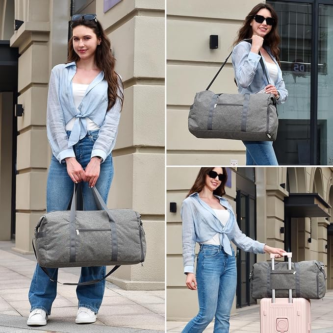 For Spirit Airlines Personal Item Bag 18x14x8, Foldable Small Travel Duffel Bags Gym Duffle Weekender Overnight Carry on Luggage Bag with Wet Pocket & Shoe Compartment for Women Men(Grey, 30L)