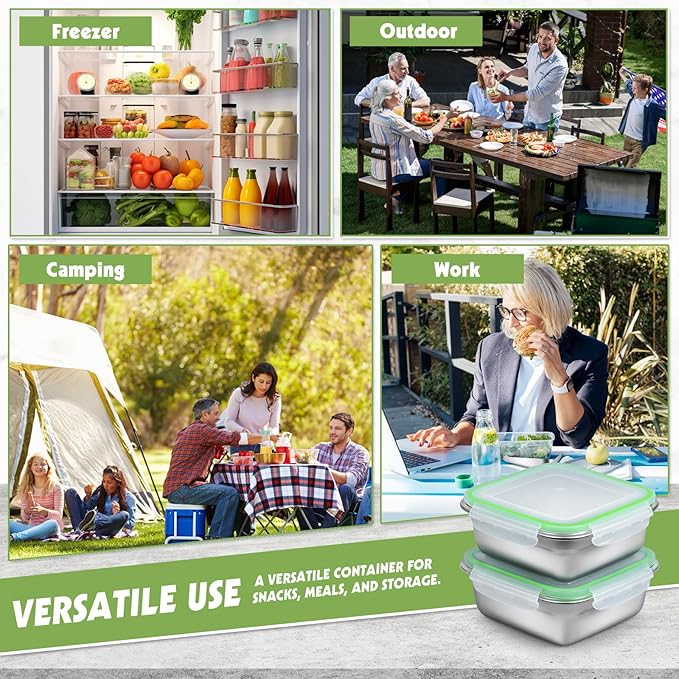 5 Pack Sandwich Containers, 24oz Stainless Steel Sandwich Box with Airtight Lids, Reusable Metal Meal Prep Lunch Boxes, BPA-Free, Dishwasher Safe, Food Storage Containers for Families (Green)