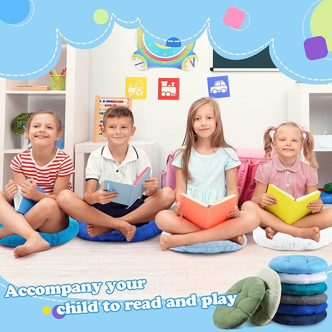 Fumete 8 Pcs 16 Inch Round Floor Cushions for Kids and Toddlers, Flexible Seating Classroom Furniture Floor Pillow for Home, Daycare, Preschool, Yoga and Meditation (Stylish)