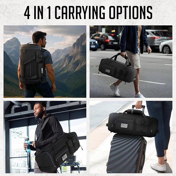 Gym Duffel Bag Backpack - 45L - Durable Gym Bag for Men/Women with Shoe Compartment - Duffel Bag Carry On – Water Resistant with Wet Pocket, Multiple Pockets & Straps for Gym, Travel & Overnight