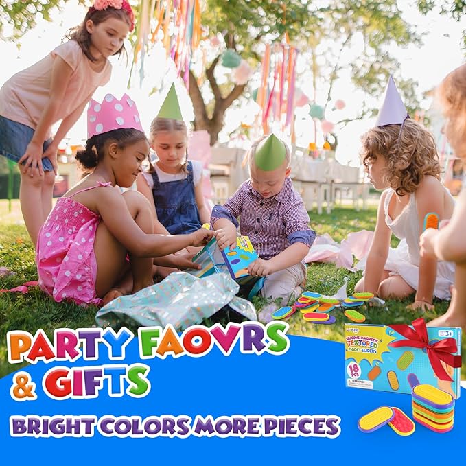 Sensory Fidget Magnet Toys for Kids: 18-Pack Textured Silicone Magnetic Sliders for Autism Children Classroom Must Haves, Treasure Box, Goodie Bags Stuffer Party Favors Fidgets Gifts