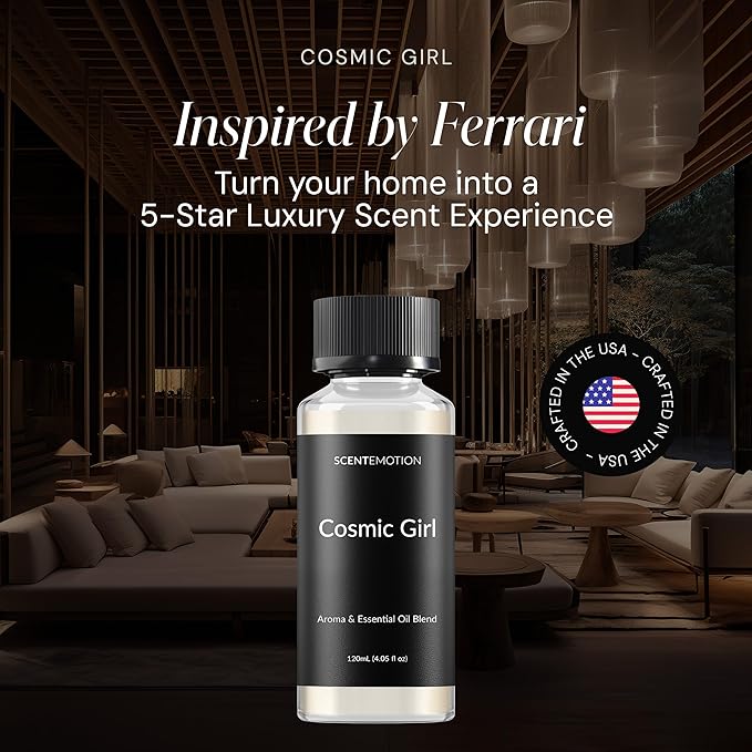 Cosmic Girl Diffuser Fragrance Oil Ferrari-Inspired| Essential Oils Blend for Home, Ultrasonic & Waterless Diffusers| Cedarwood, White Tea & Soku Lime | 4.05 fl oz, 120mL