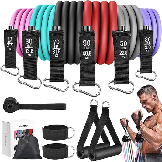 Zacro Resistance Bands for Working Out, 270 LBS Heavy Exercise Bands with Handles for Heavy Resistance Training, Home Gym Workout, Men/Women